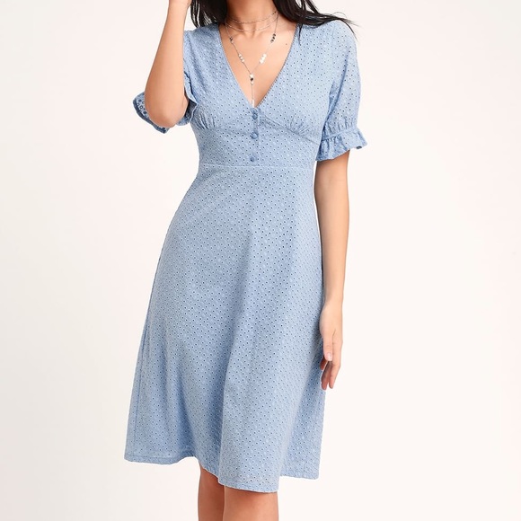 Lulus Dresses & Skirts - Lulus’s *NWT* Light Blue Eyelet Lace Midi Dress